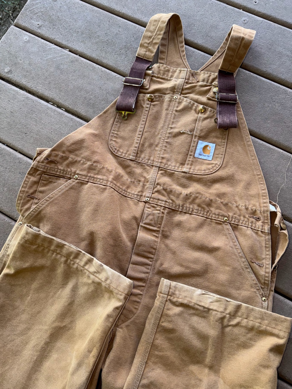 1980s vintage Carhartt Brown Duck Canvas Bib Overalls. 40x32